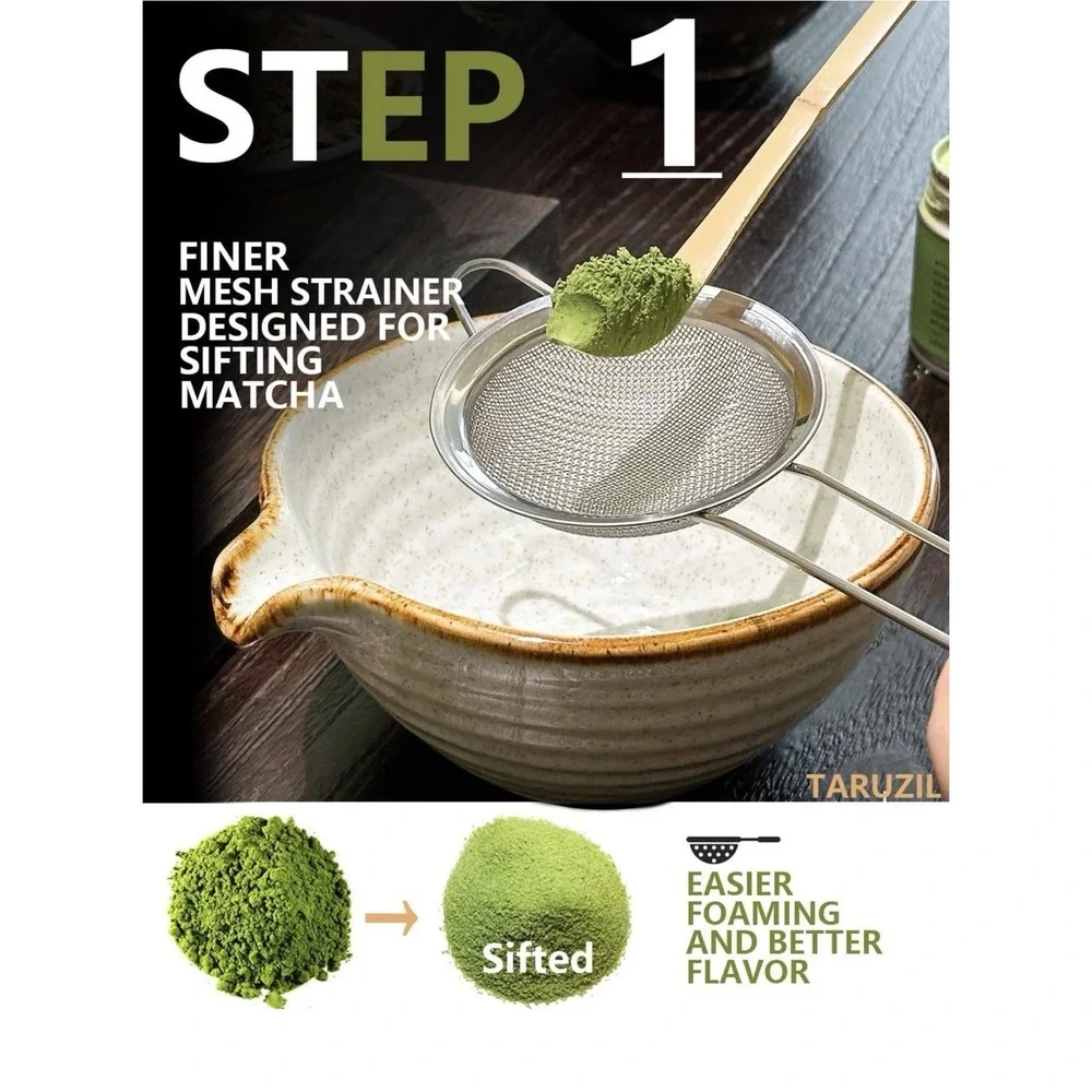 Matcha Whisk Set with Bowl, Bamboo Whisk, Scoop, Sifter, matcha‎